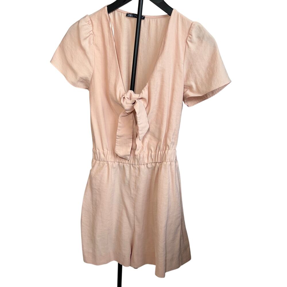 Zara tie front pink short sleeve romper. Size S. Keyhole   Jumpsuit. picnic